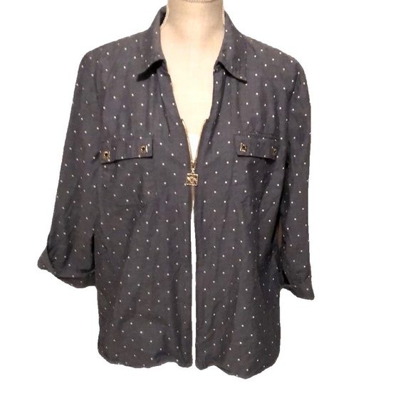 Anne Klein zip up jacket, blue w stars, xl - Picture 1 of 6
